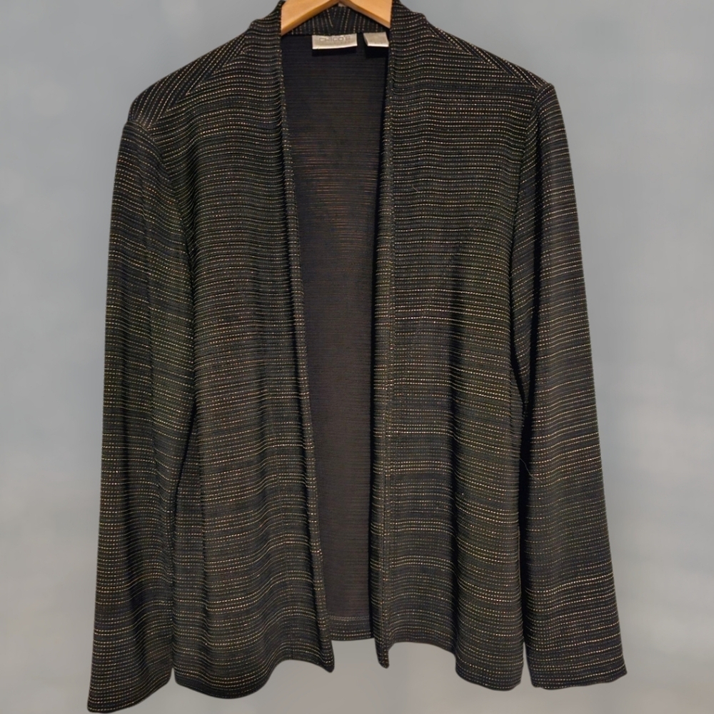 Chicos Travelers Knit Cardigan Black And Silver Size 3 Or 16